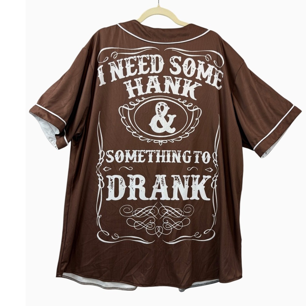 Hank Williams Jr Men's 3XL Brown Baseball Jersey Country Music Graphic Button Up